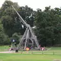 The trebuchet flings its rock, A Day at Warwick Castle, Warwickshire - 8th September 2018