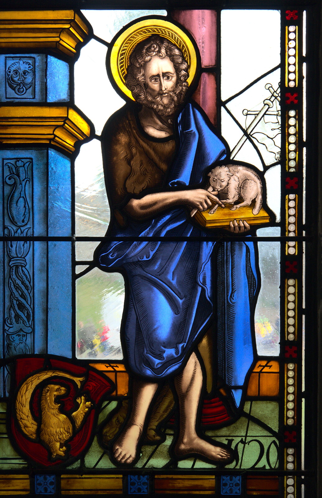 Jesus or a saint, in stained glass from A Day at Warwick Castle, Warwickshire - 8th September 2018