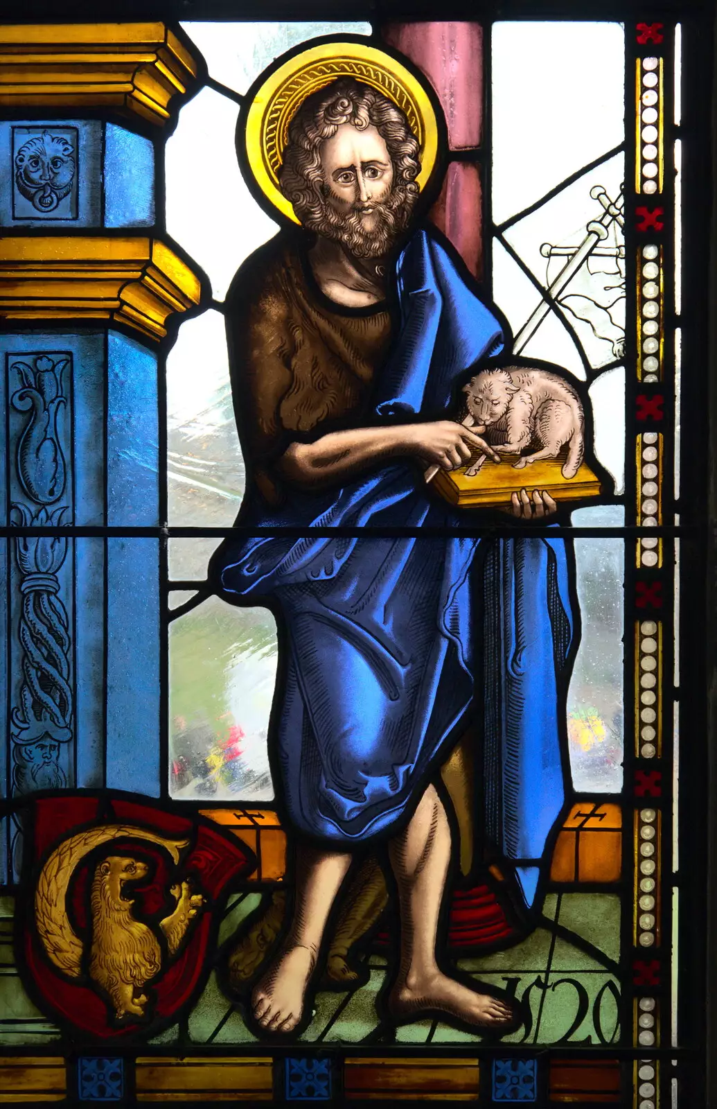 Jesus or a saint, in stained glass, from A Day at Warwick Castle, Warwickshire - 8th September 2018