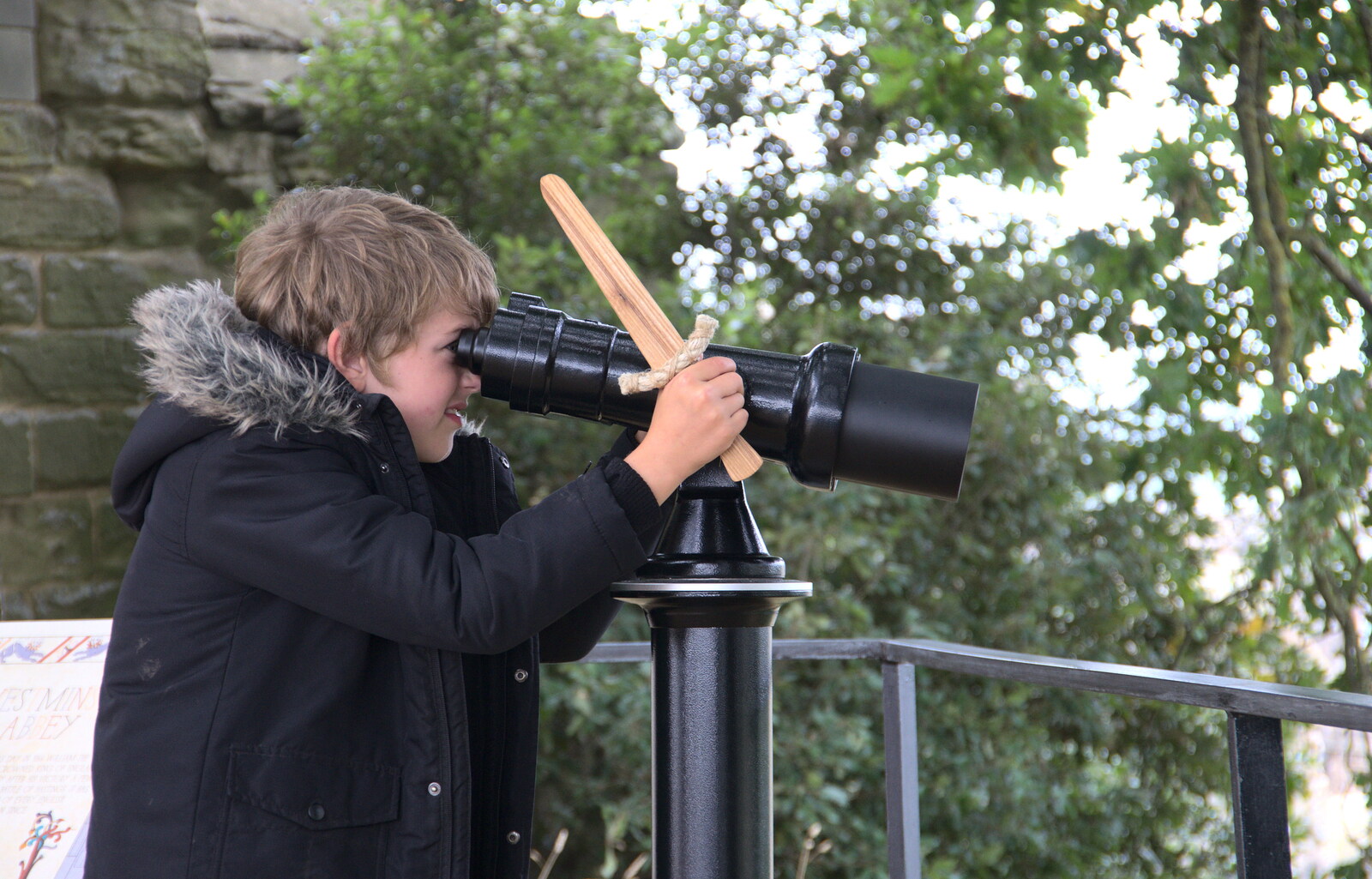 Fred peers through a telescope from A Day at Warwick Castle, Warwickshire - 8th September 2018