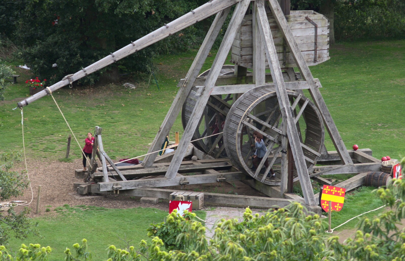 The trebuchet is wound up by human hamsters from A Day at Warwick Castle, Warwickshire - 8th September 2018