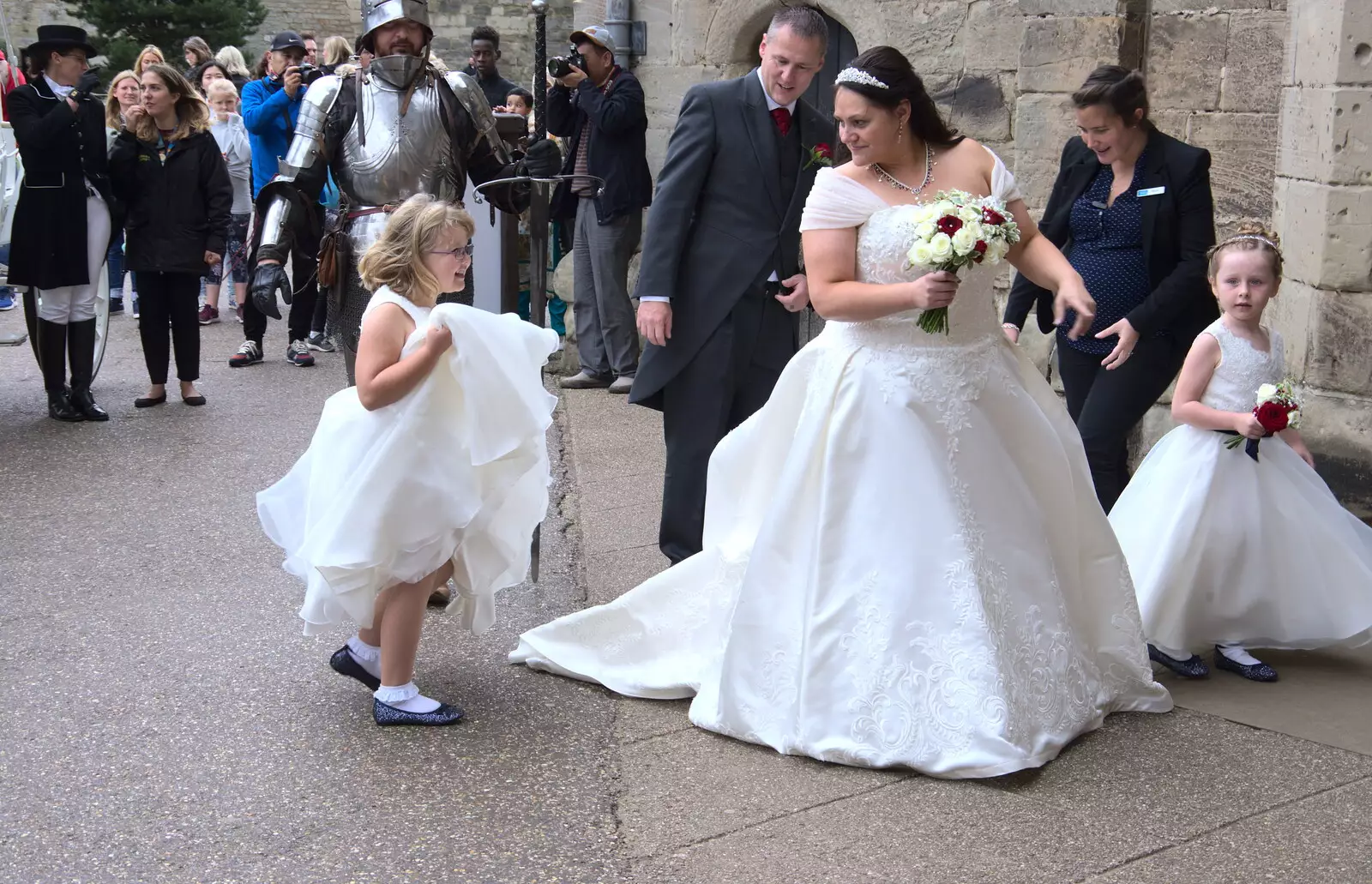 The bride and bridesmaids sweep in, from A Day at Warwick Castle, Warwickshire - 8th September 2018