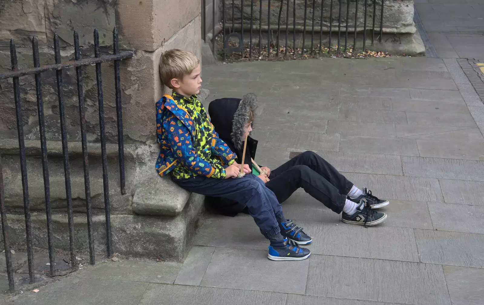 The boys look bored after five minutes walking, from A Day at Warwick Castle, Warwickshire - 8th September 2018