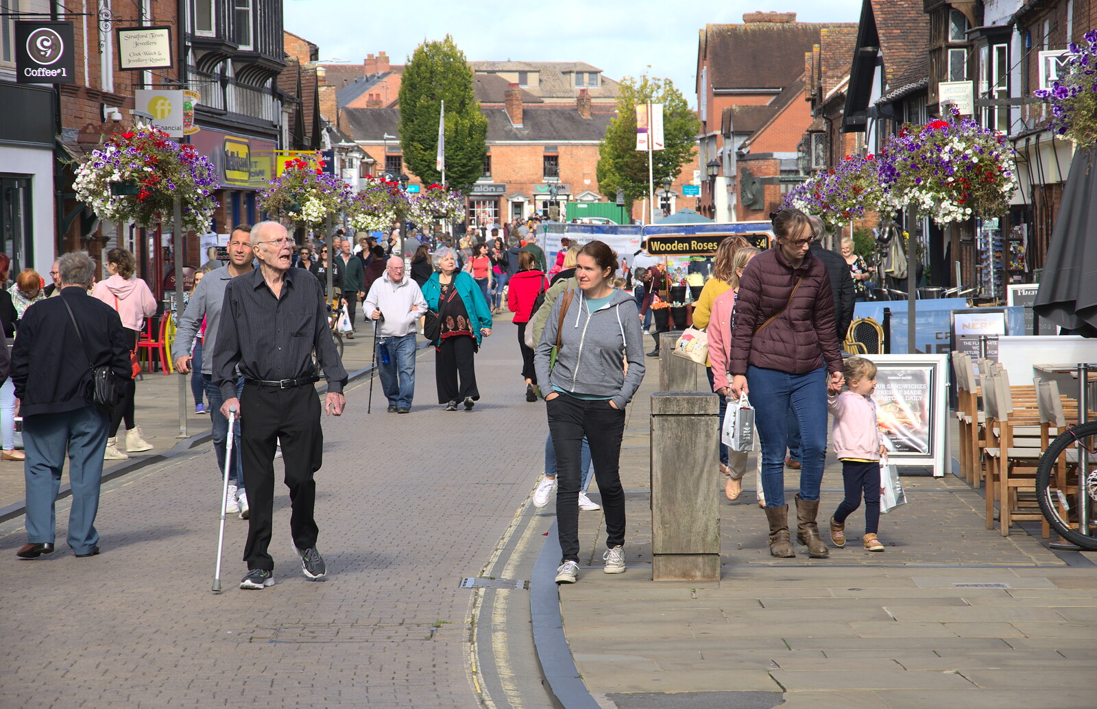 Grandad and Isobel on the streets of Stratford from A Postcard from Stratford-upon-Avon, Warwickshire - 9th September 2018