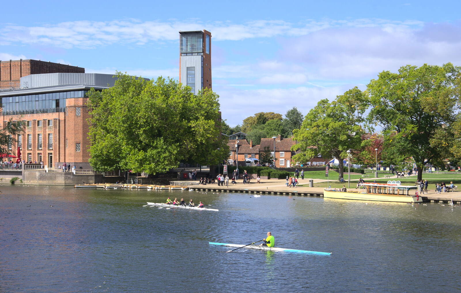 Rowers on the River Avon by the theatre from A Postcard from Stratford-upon-Avon, Warwickshire - 9th September 2018