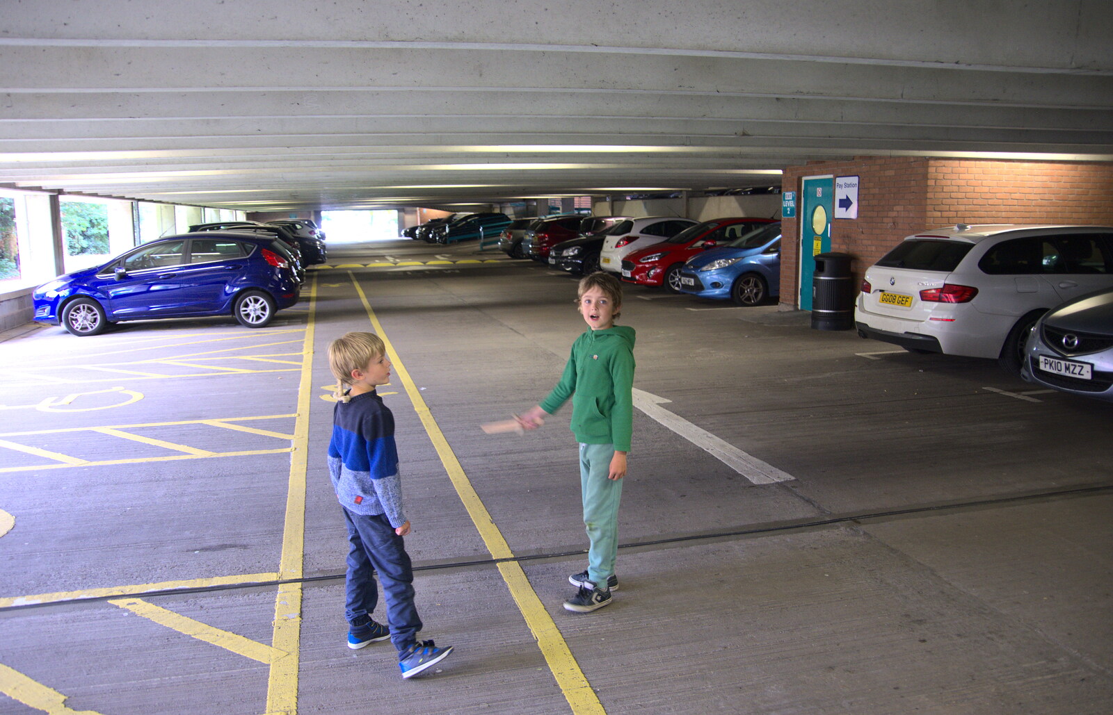 Harry and Fred in Bridgefoot Car park from A Postcard from Stratford-upon-Avon, Warwickshire - 9th September 2018