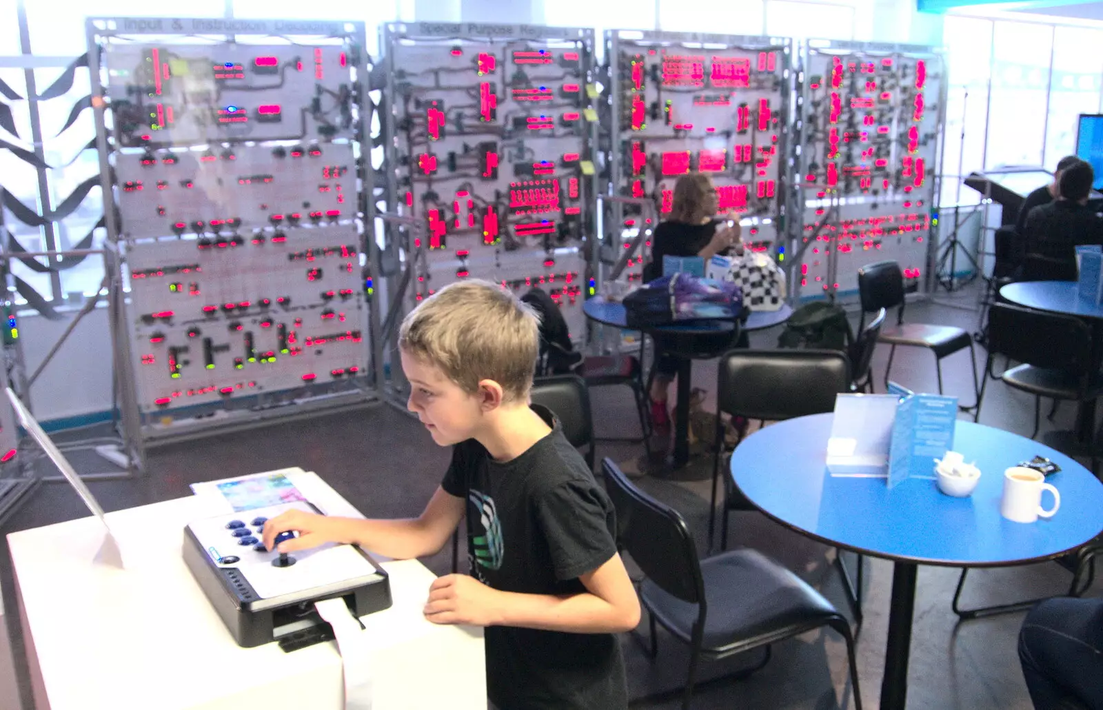 Fred tries out an epic reconstruction of a CPU, from The Retro Computer Festival, Centre For Computing History, Cambridge - 15th September 2018