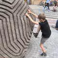 Fred climbs on a sculpture outside Carluccio's, The Retro Computer Festival, Centre For Computing History, Cambridge - 15th September 2018