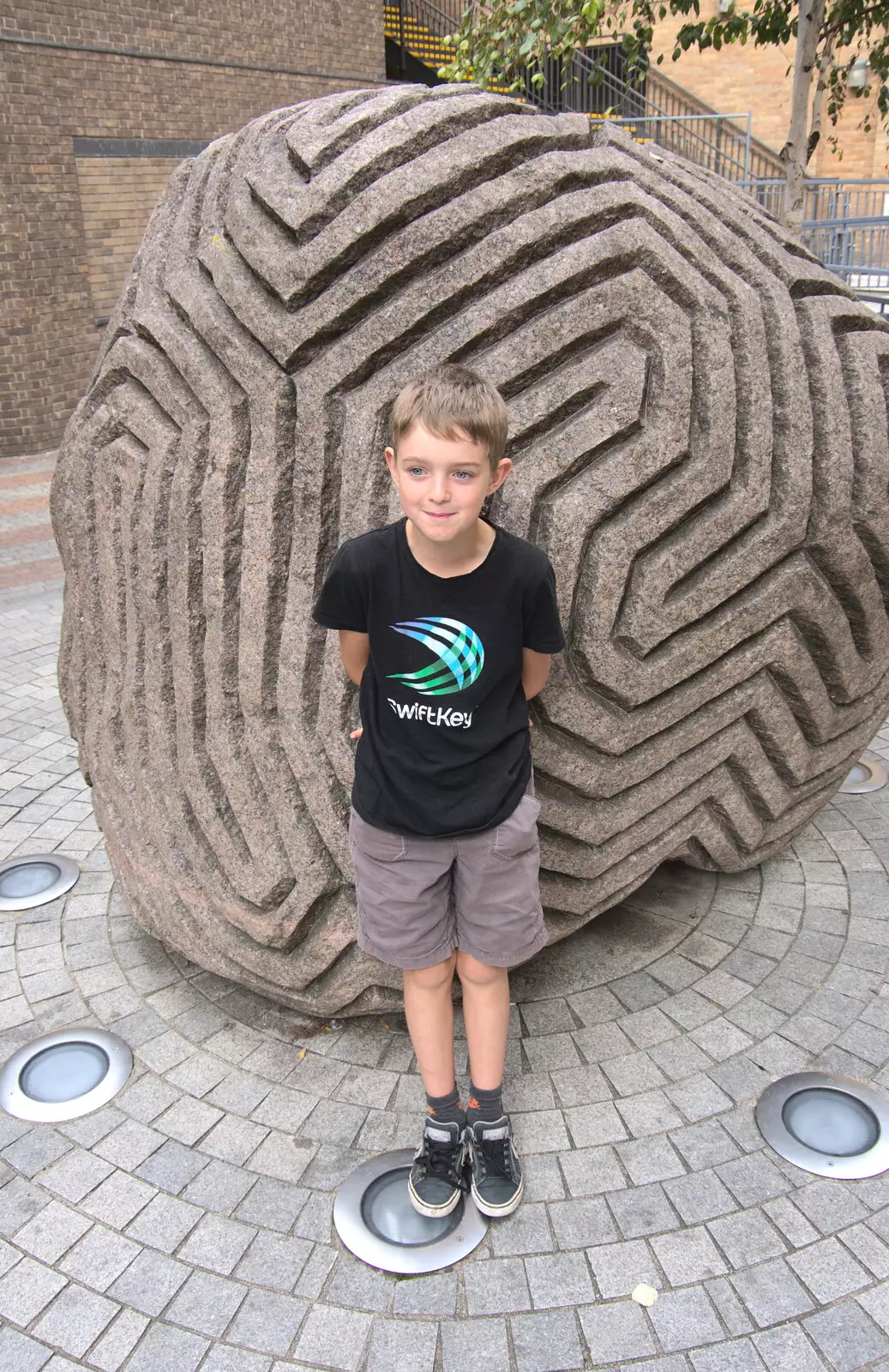 Fred by a sculpture, from The Retro Computer Festival, Centre For Computing History, Cambridge - 15th September 2018