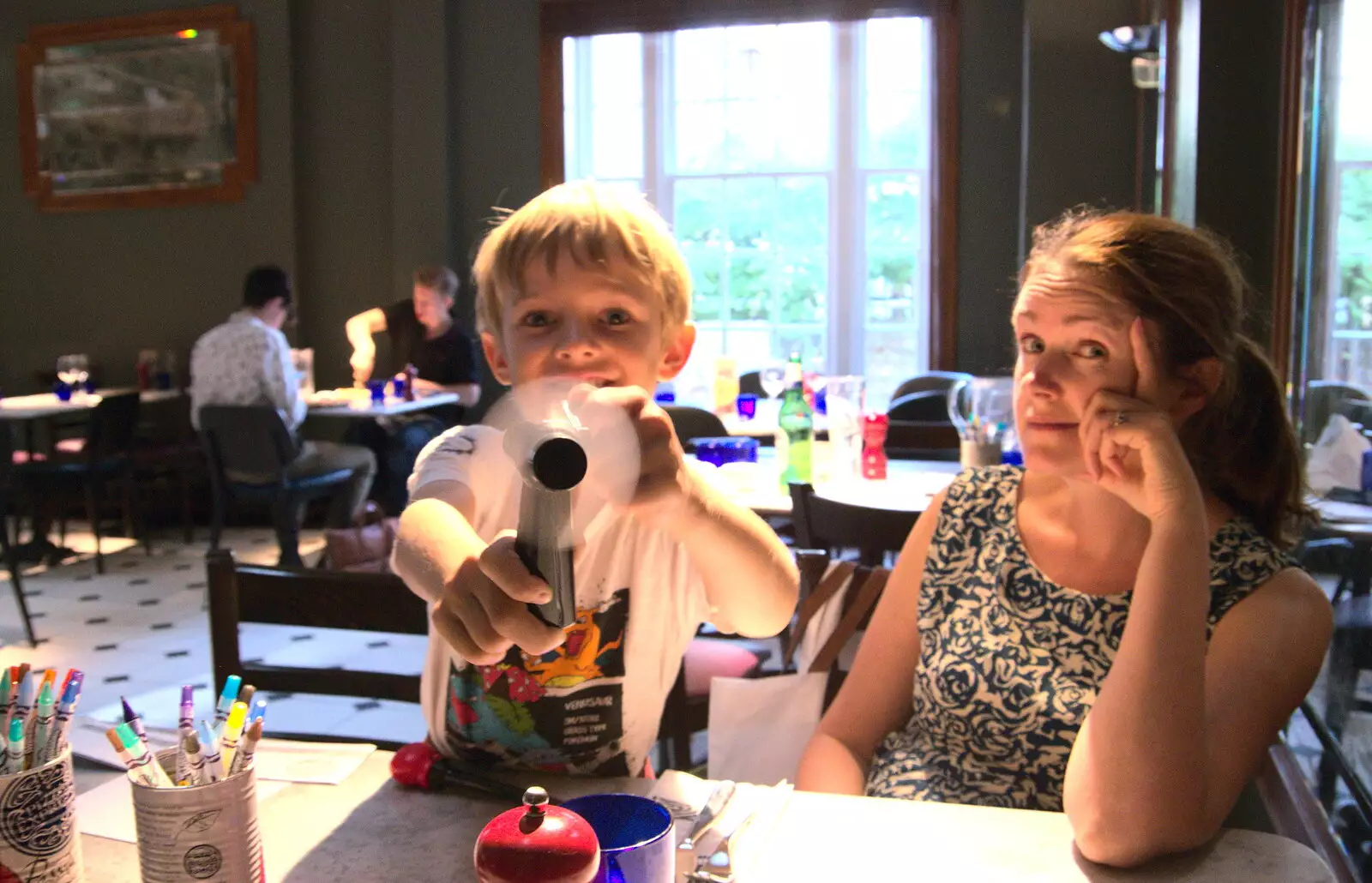 Harry and Isobel in Pizza Express on Jesus Lane, from The Retro Computer Festival, Centre For Computing History, Cambridge - 15th September 2018