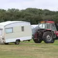 A caravan gets towed away for the winter, An Optimistic Camping Weekend, Waxham Sands, Norfolk - 22nd September 2018