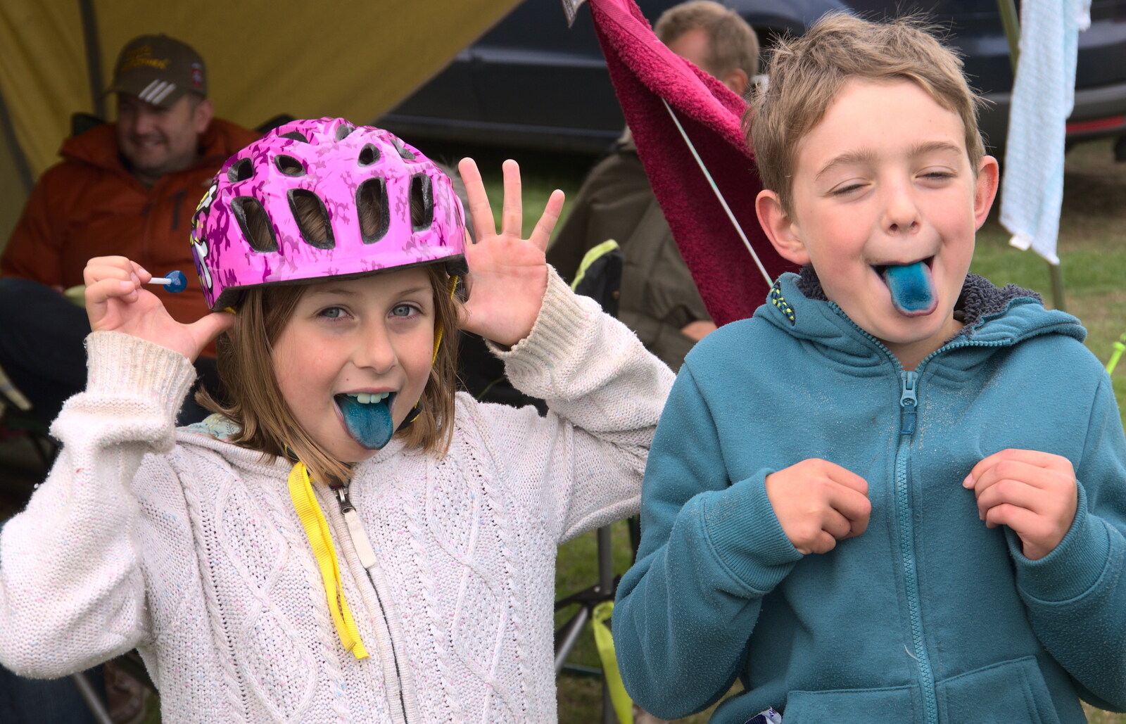 Sophie and Fred have got blue tongues from An Optimistic Camping Weekend, Waxham Sands, Norfolk - 22nd September 2018