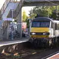 Class 90 90001 Crown Point lurks at Diss Station, Isobel and the Invidia Voices, Norwich Railway Station, Norfolk- 28th September 2018