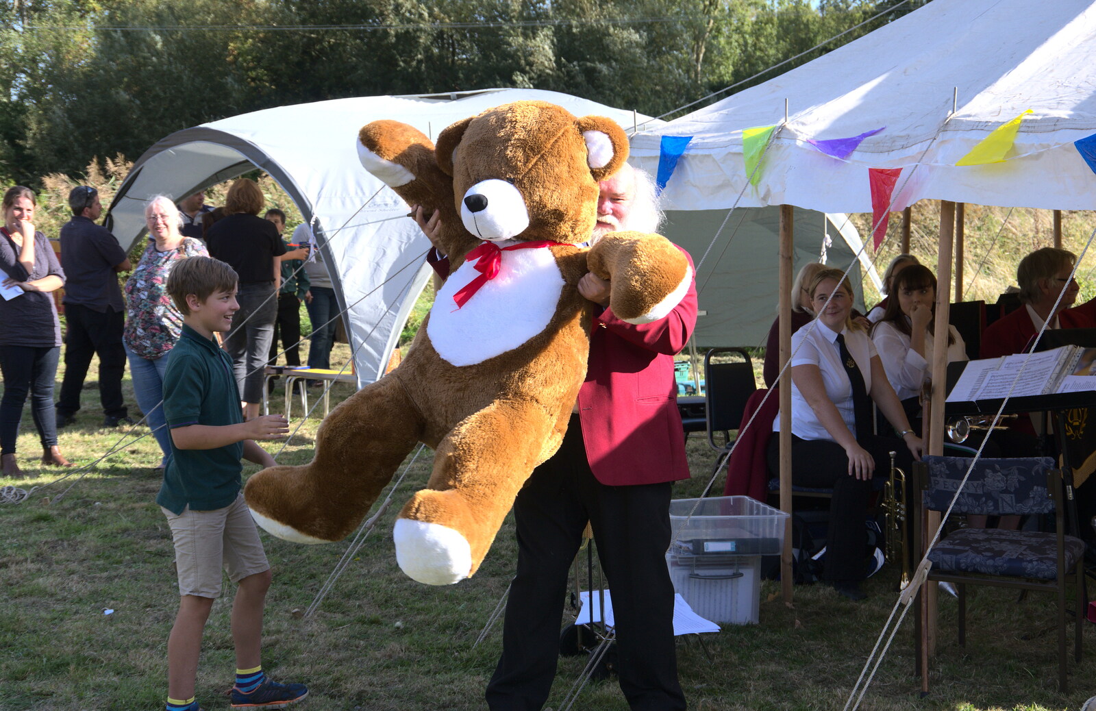 Adrian - the band leader - gets a giant teddy bear from Gislingham Silver Band and the Duck Race, The Pennings, Eye, Suffolk - 29th September 2018