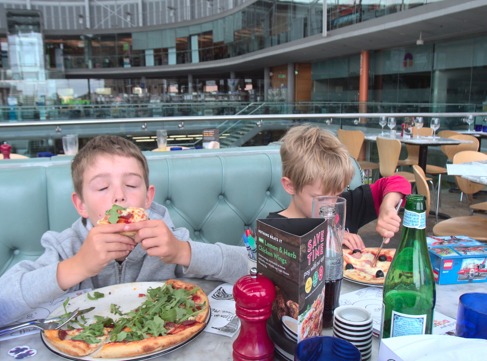 Fred's in heaven as we eat pizza at Pizza Express from A Miscellany, Norwich , Norfolk - 30th September 2018