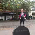 Harry stands on a sculpture in the Haymarket, A Miscellany, Norwich , Norfolk - 30th September 2018