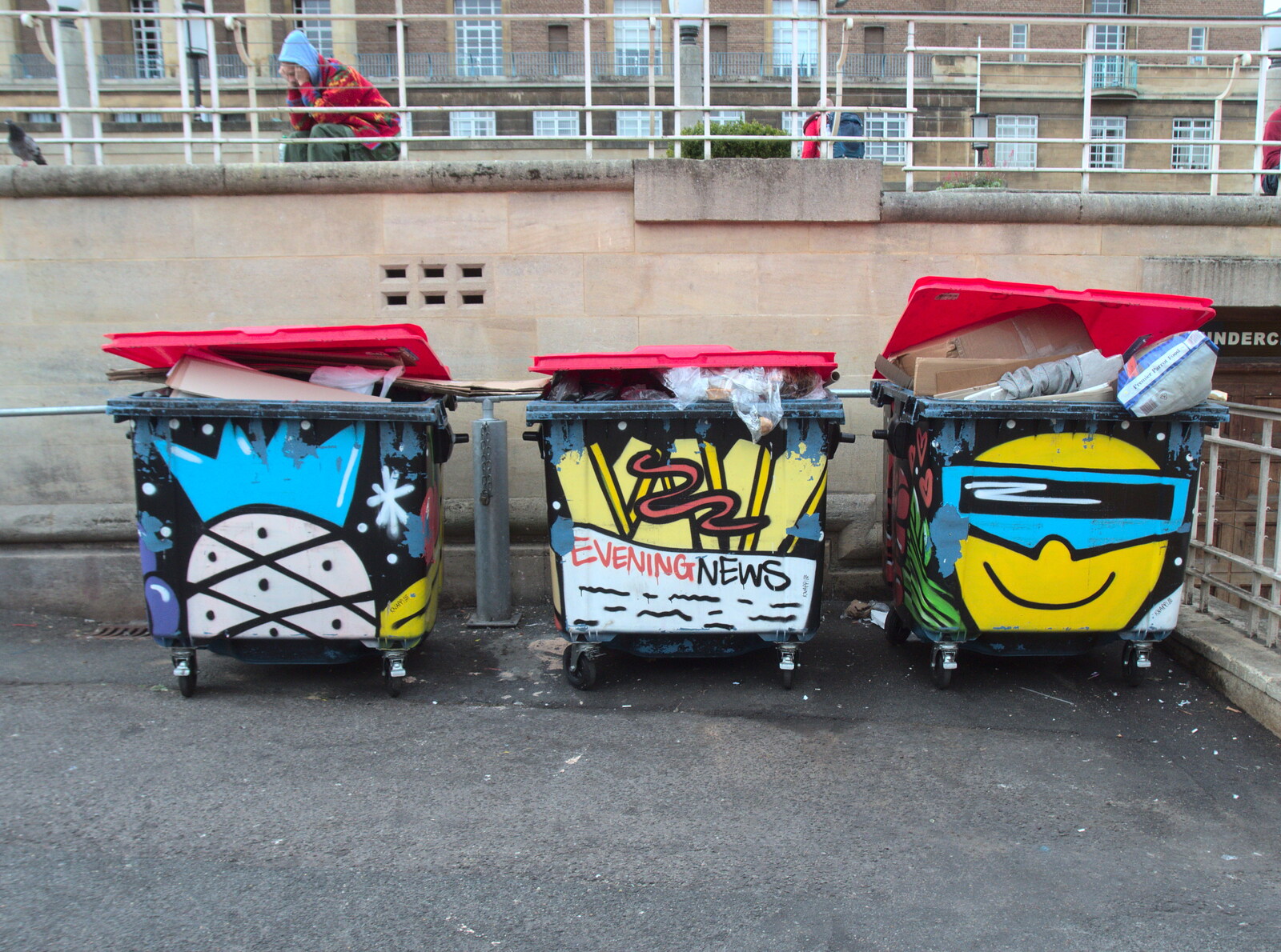 Colourful 80s-style graffiti wheelie bins from A Miscellany, Norwich , Norfolk - 30th September 2018