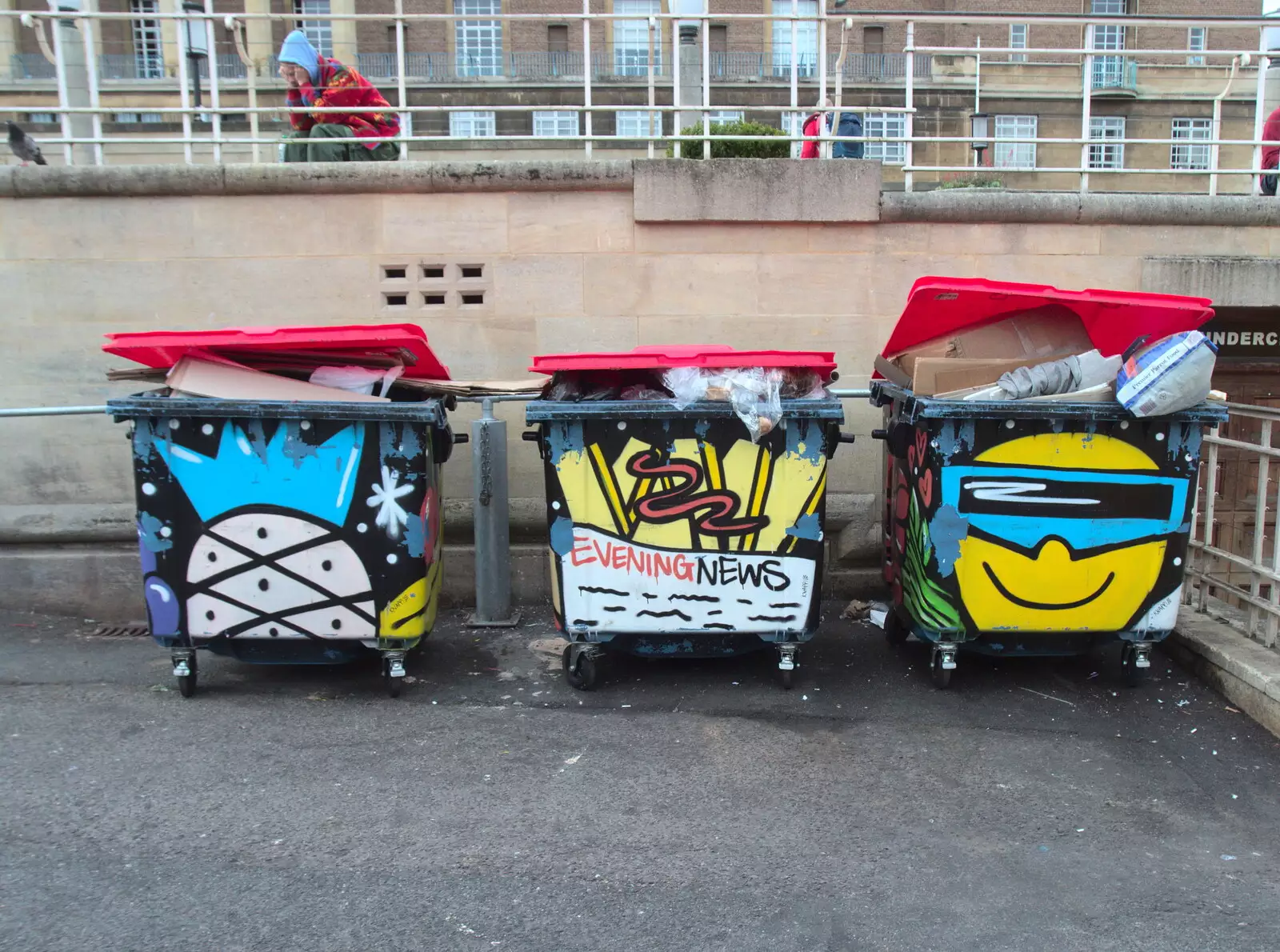 Colourful 80s-style graffiti wheelie bins, from A Miscellany, Norwich , Norfolk - 30th September 2018