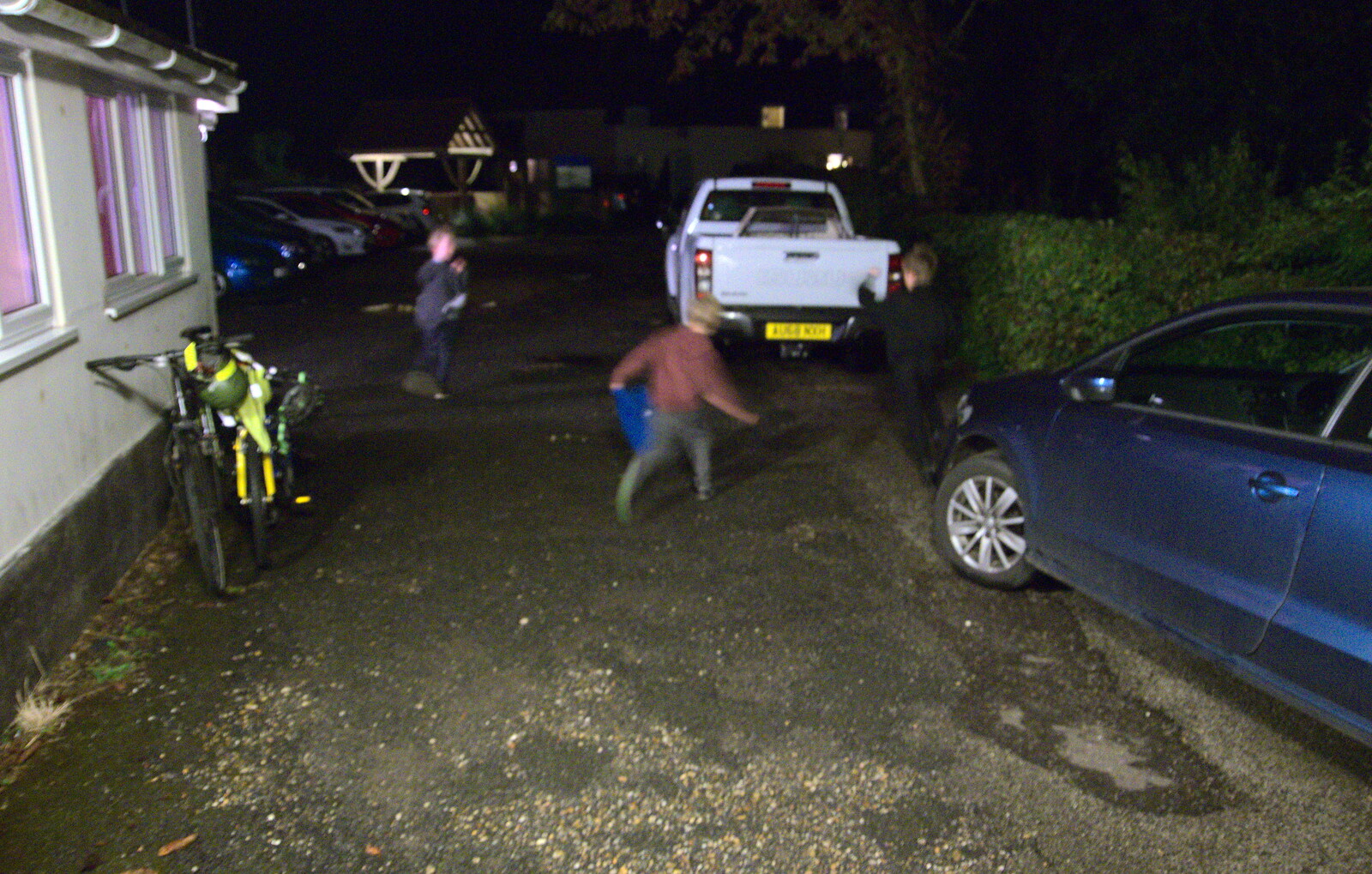 The boys mess around in the car park from Big Steve's Music Night, The Village Hall, Brome, Suffolk - 6th October 2018