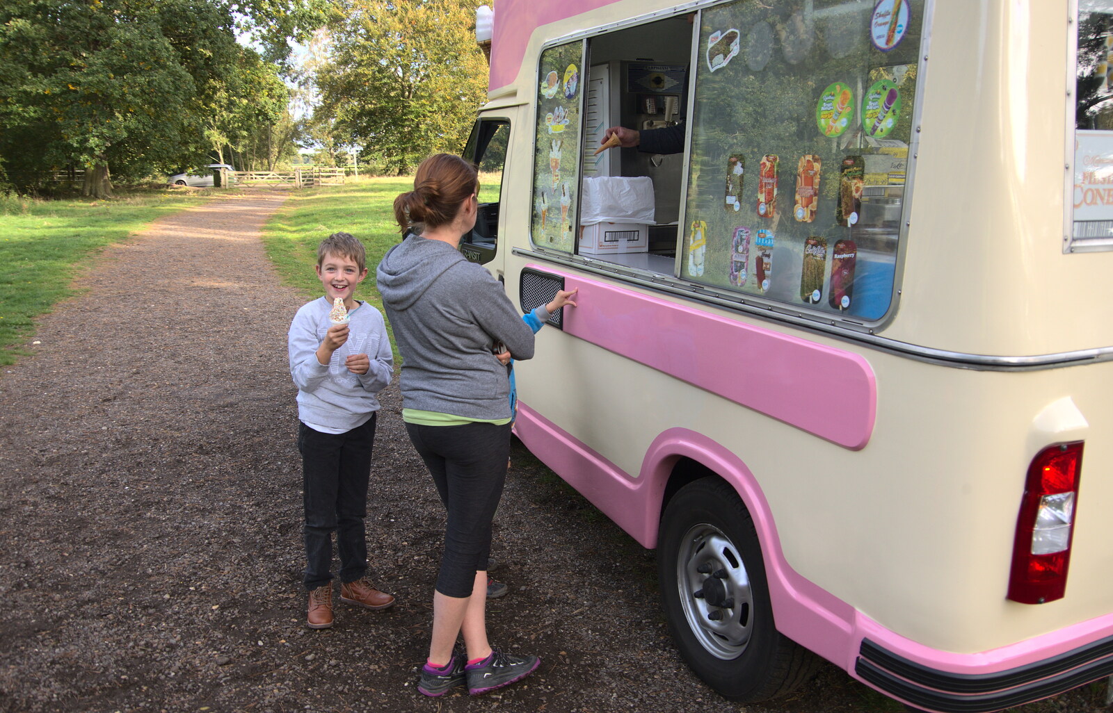 Fred's got a whippy, flake and strawberry sauce from Evidence of Autumn: Geocaching on Knettishall Heath, Suffolk - 7th October 2018