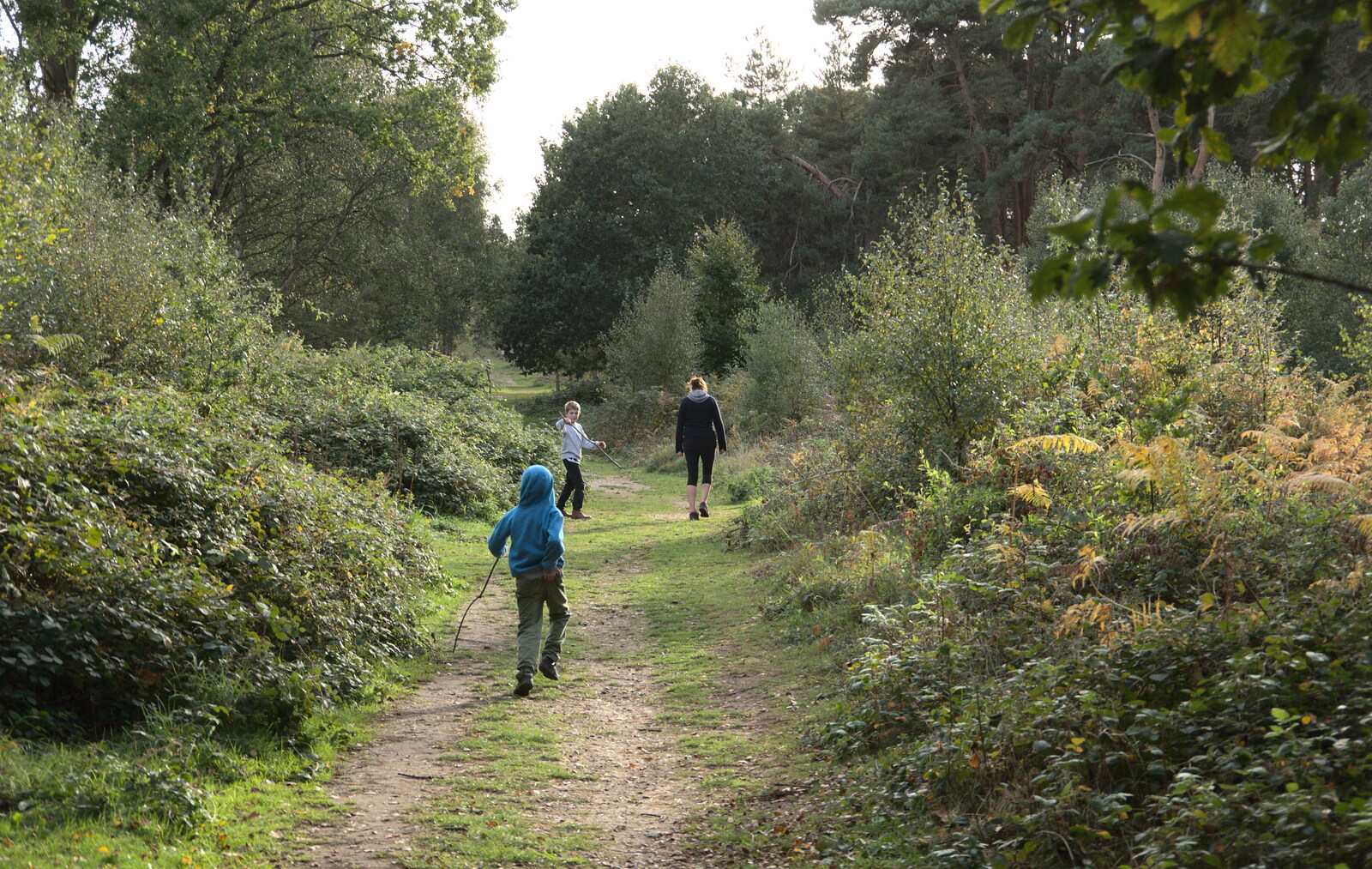 Harry runs off down the path from Evidence of Autumn: Geocaching on Knettishall Heath, Suffolk - 7th October 2018
