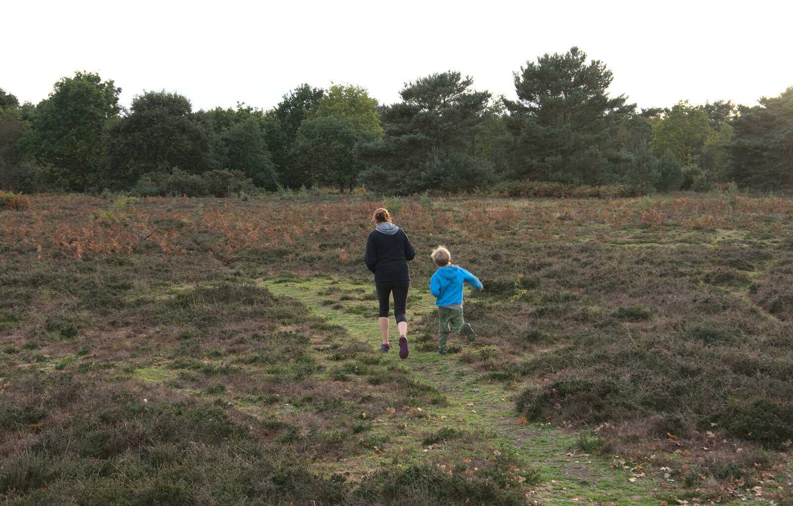 Isobel and Harry run around on the heath from Evidence of Autumn: Geocaching on Knettishall Heath, Suffolk - 7th October 2018