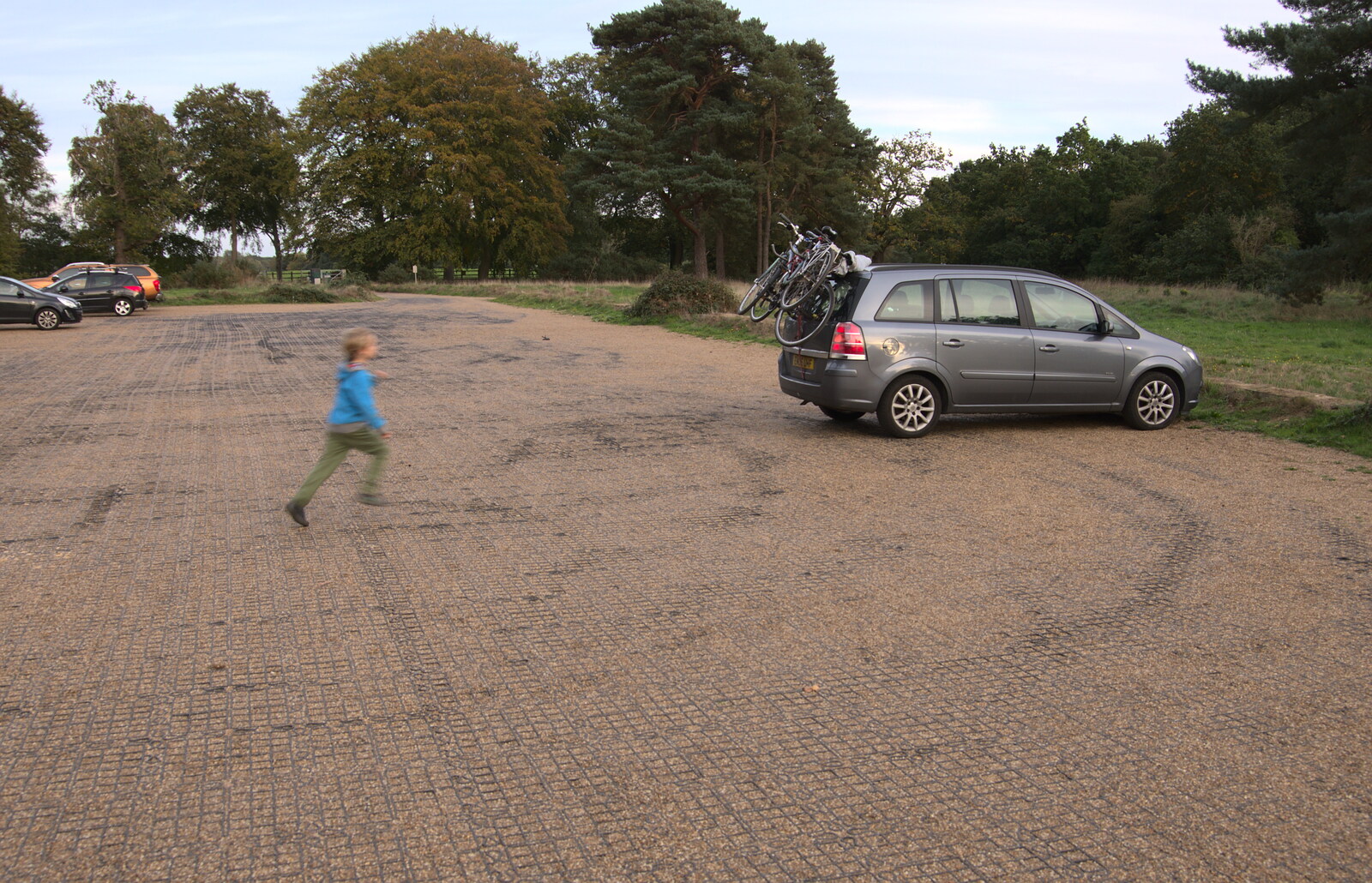 Harry legs it to the car from Evidence of Autumn: Geocaching on Knettishall Heath, Suffolk - 7th October 2018