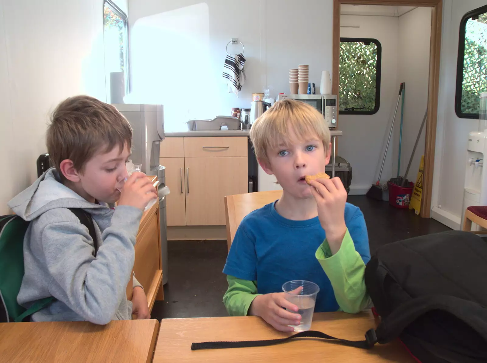 The boys eat biscuits whilst we hang around for ages, from A Trip to Short Hills, New Jersey, United States - 20th October 2018