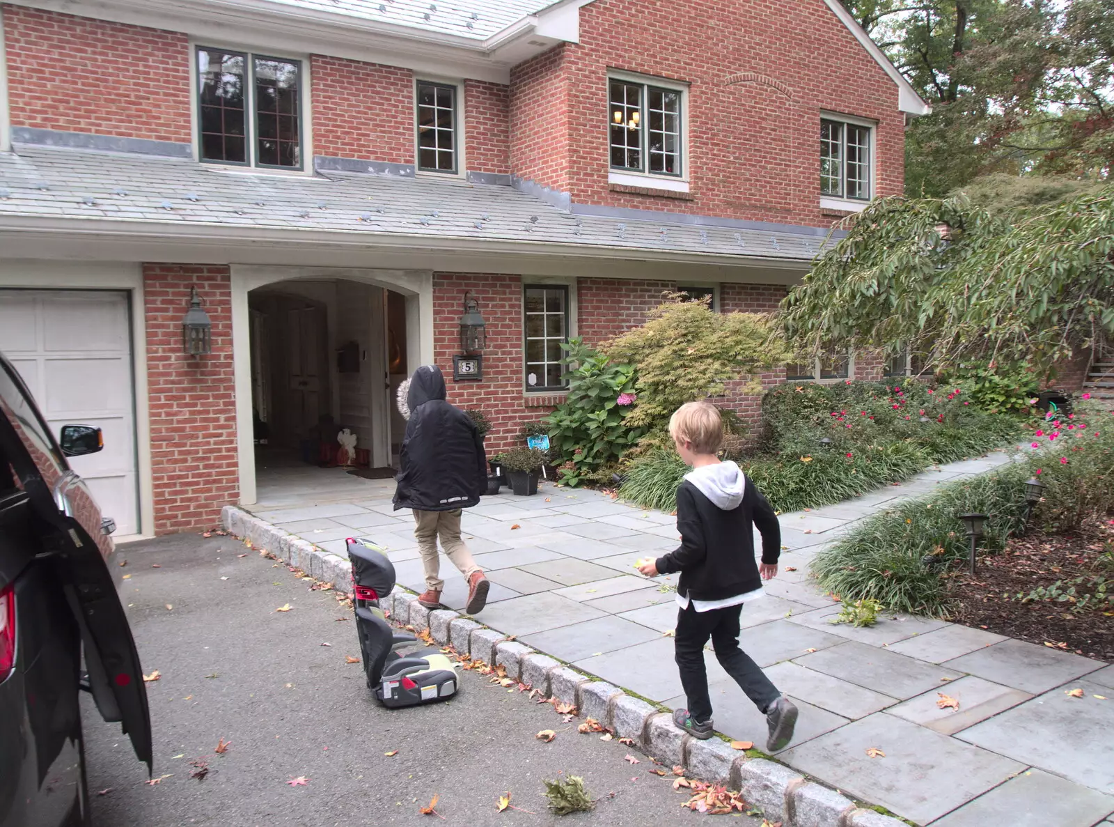 The boys walk along a kerb, from A Trip to Short Hills, New Jersey, United States - 20th October 2018