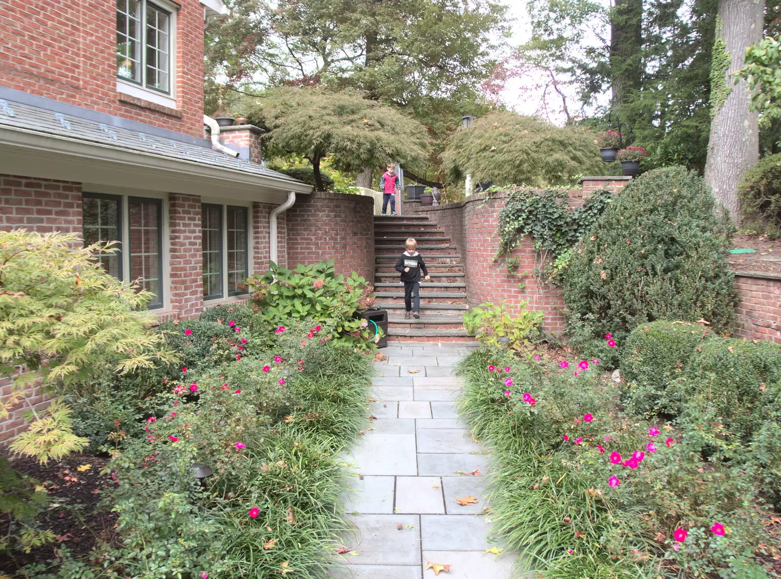 Simon and Harry run around in the garden, from A Trip to Short Hills, New Jersey, United States - 20th October 2018