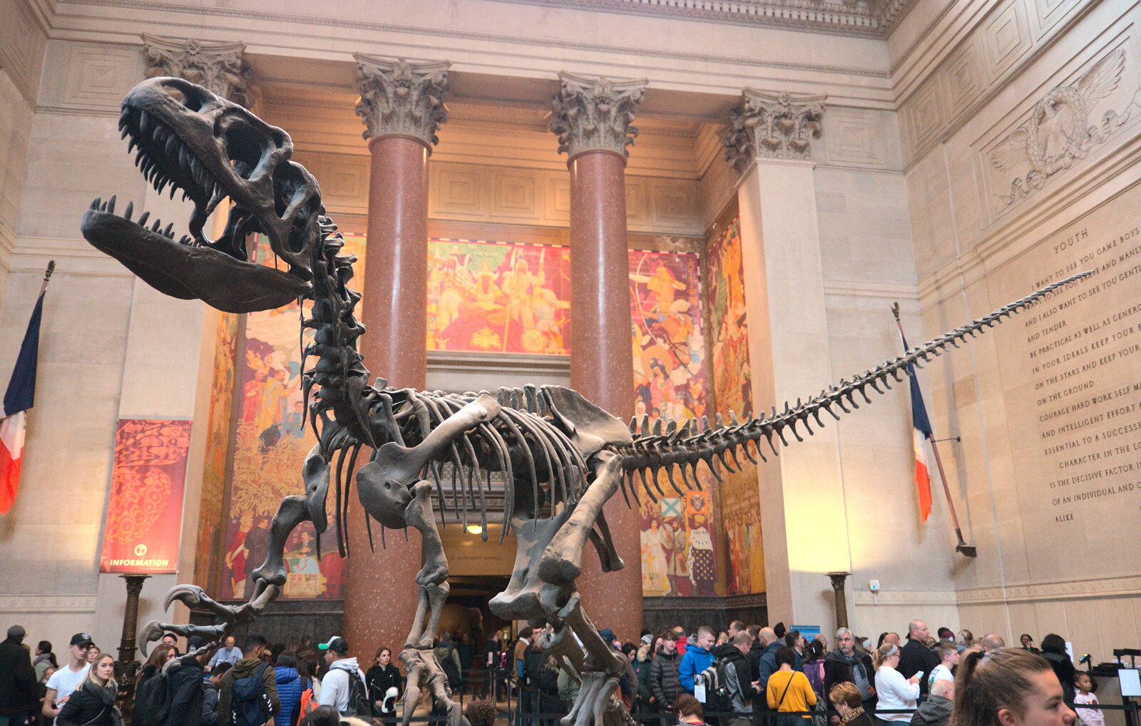 Cool dinosaur skeleton in the entrance lobby from Open-top Buses and a Day at the Museum, New York, United States - 22nd October 2018