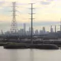 New Jersey pylons and the skyscrapers of New York, The Liberty Cruise and One World Trade Center, New York, United States - 23rd October 2018