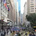 A closed-off café street, The Liberty Cruise and One World Trade Center, New York, United States - 23rd October 2018