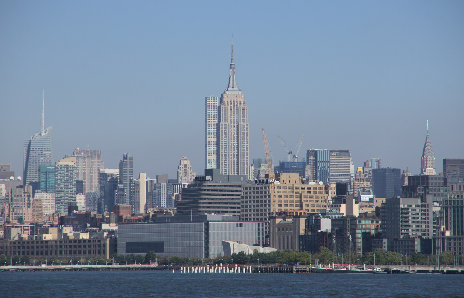 Empire State in the distance from The Liberty Cruise and One World Trade Center, New York, United States - 23rd October 2018
