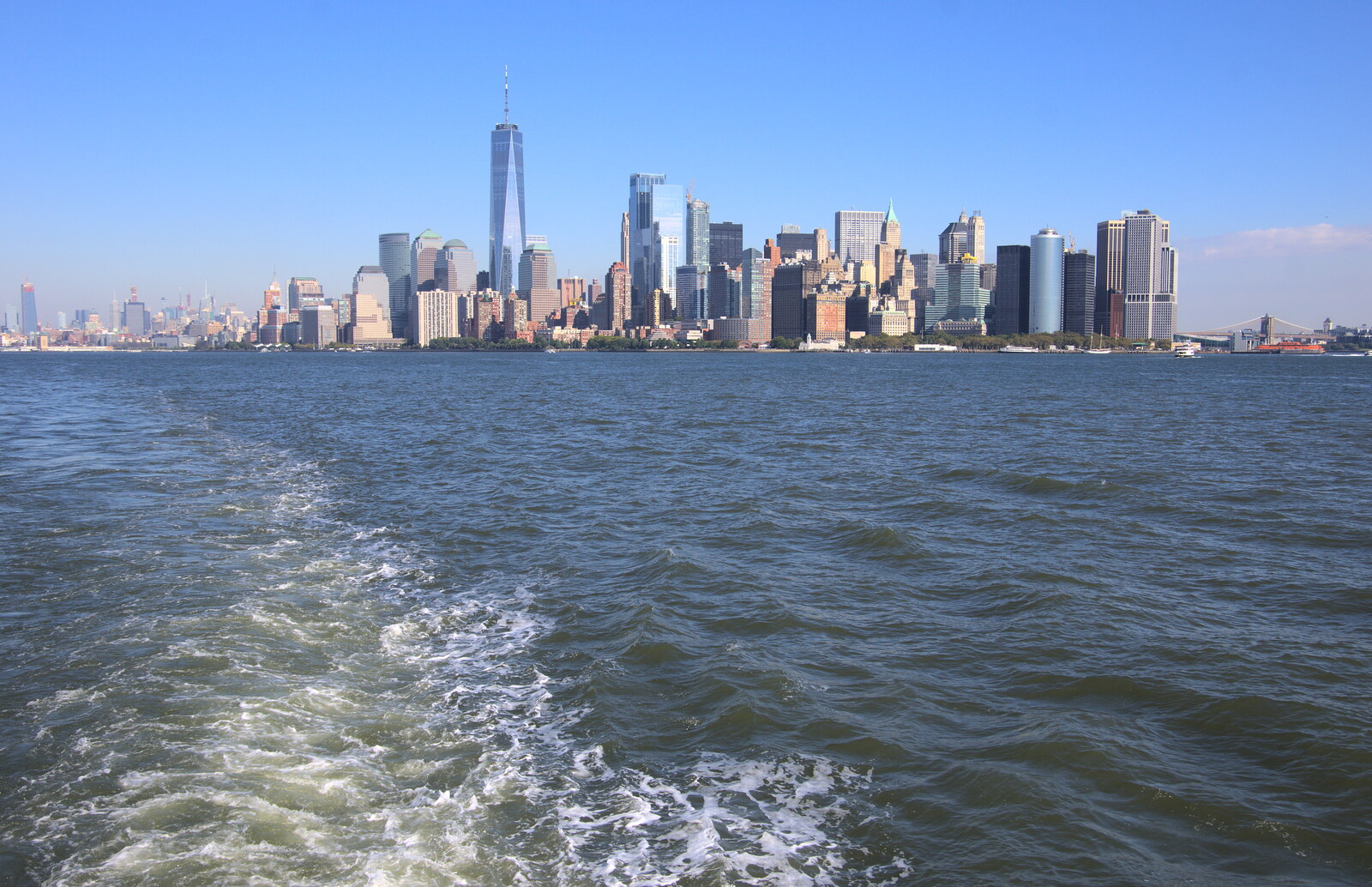 Looking back to Manhattan from The Liberty Cruise and One World Trade Center, New York, United States - 23rd October 2018