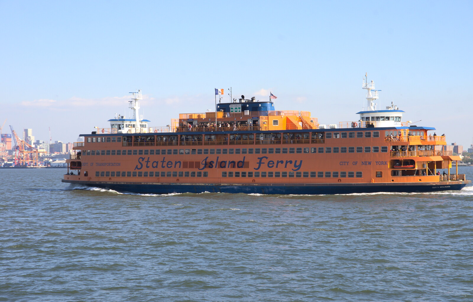 The Staten Island ferry from The Liberty Cruise and One World Trade Center, New York, United States - 23rd October 2018