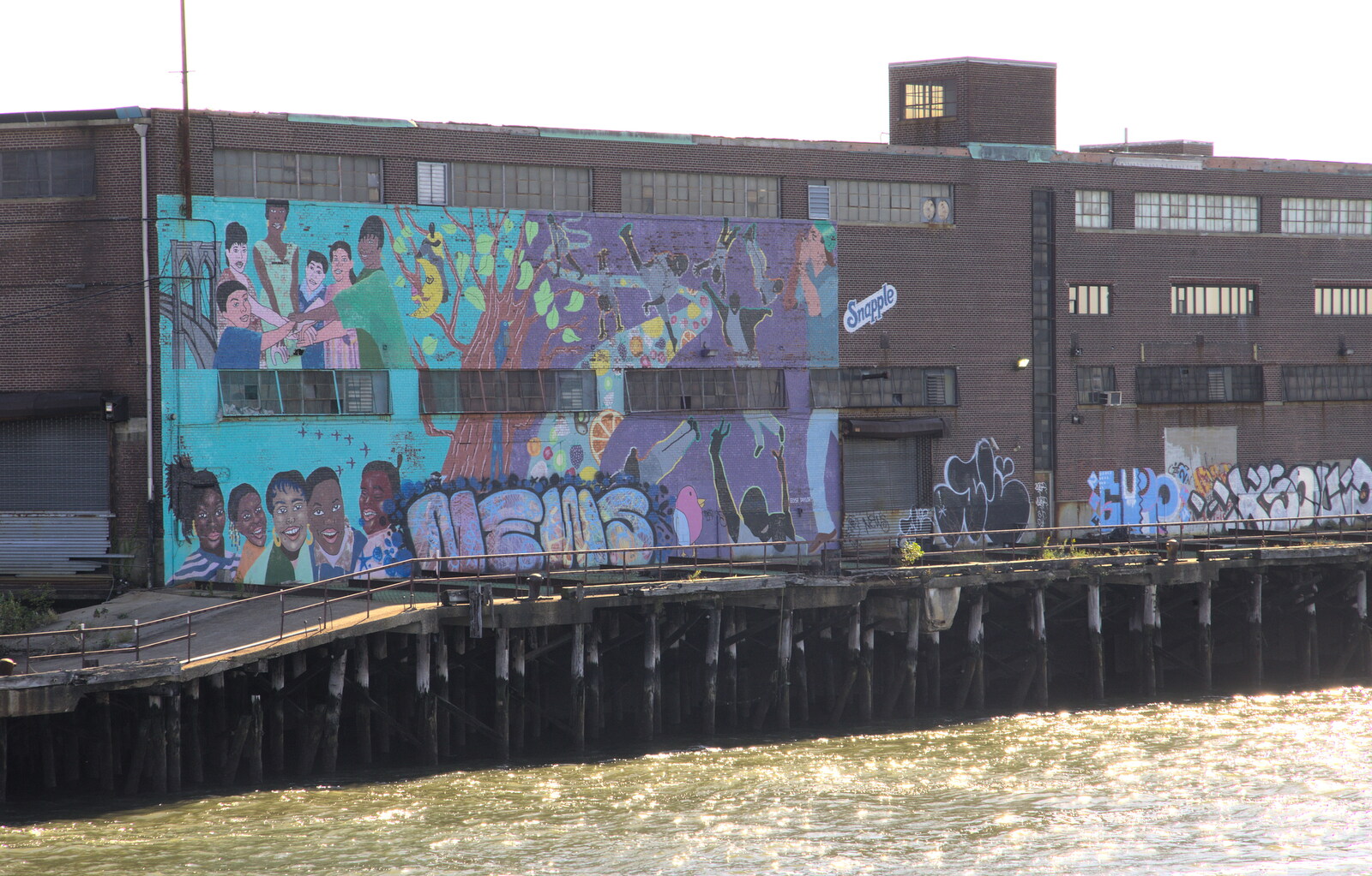 Wall art on a dockside building from The Liberty Cruise and One World Trade Center, New York, United States - 23rd October 2018