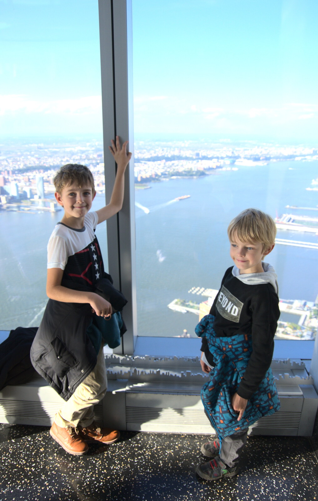 The boys at the top of the tower from The Liberty Cruise and One World Trade Center, New York, United States - 23rd October 2018