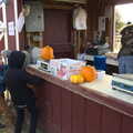 Fred hauls a pumpkin up to the counter, Pumpkin Picking at Alstede Farm, Chester, Morris County, New Jersey - 24th October 2018