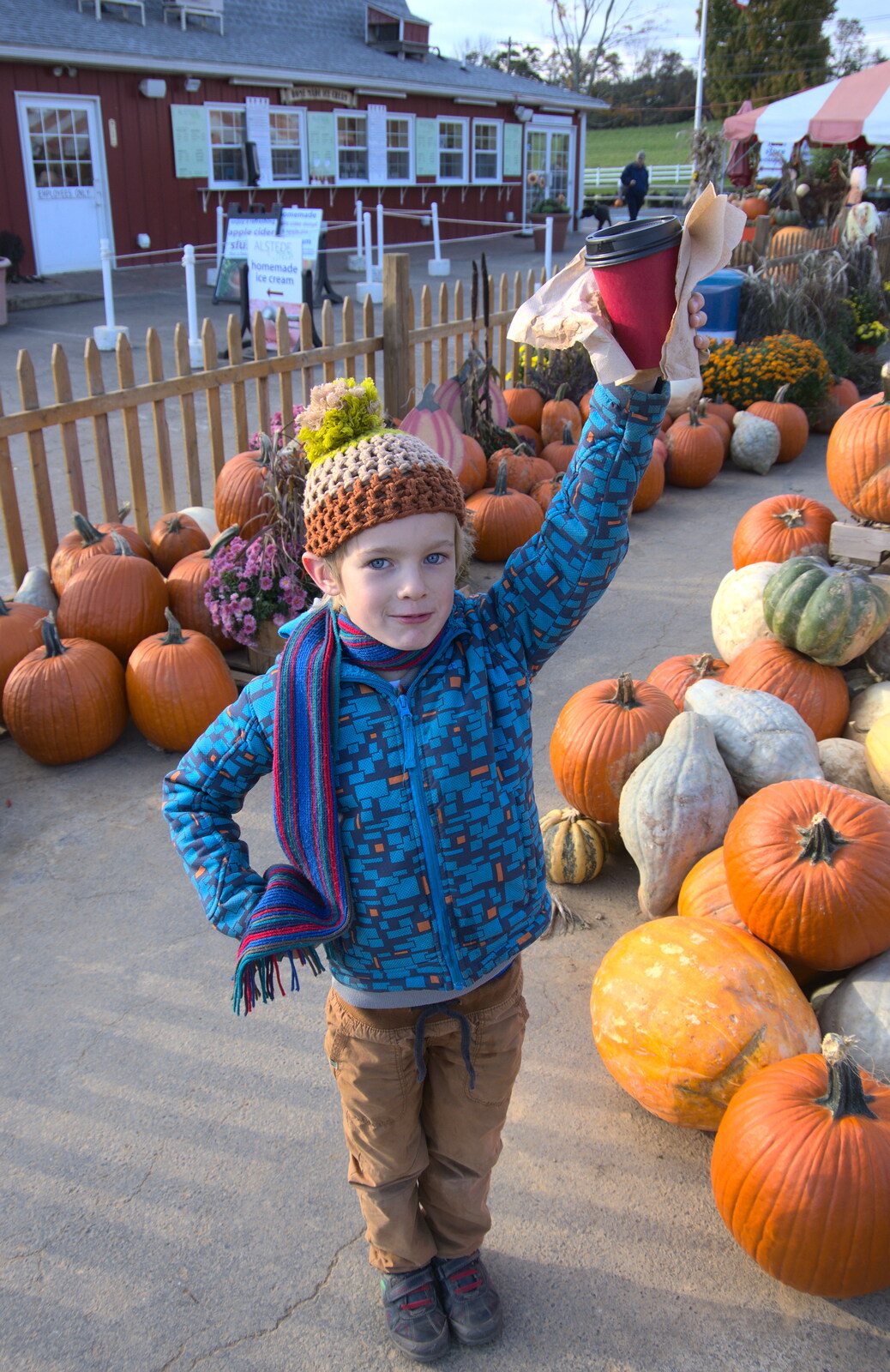 Harry does his best 'statue of Liberty' from Pumpkin Picking at Alstede Farm, Chester, Morris County, New Jersey - 24th October 2018