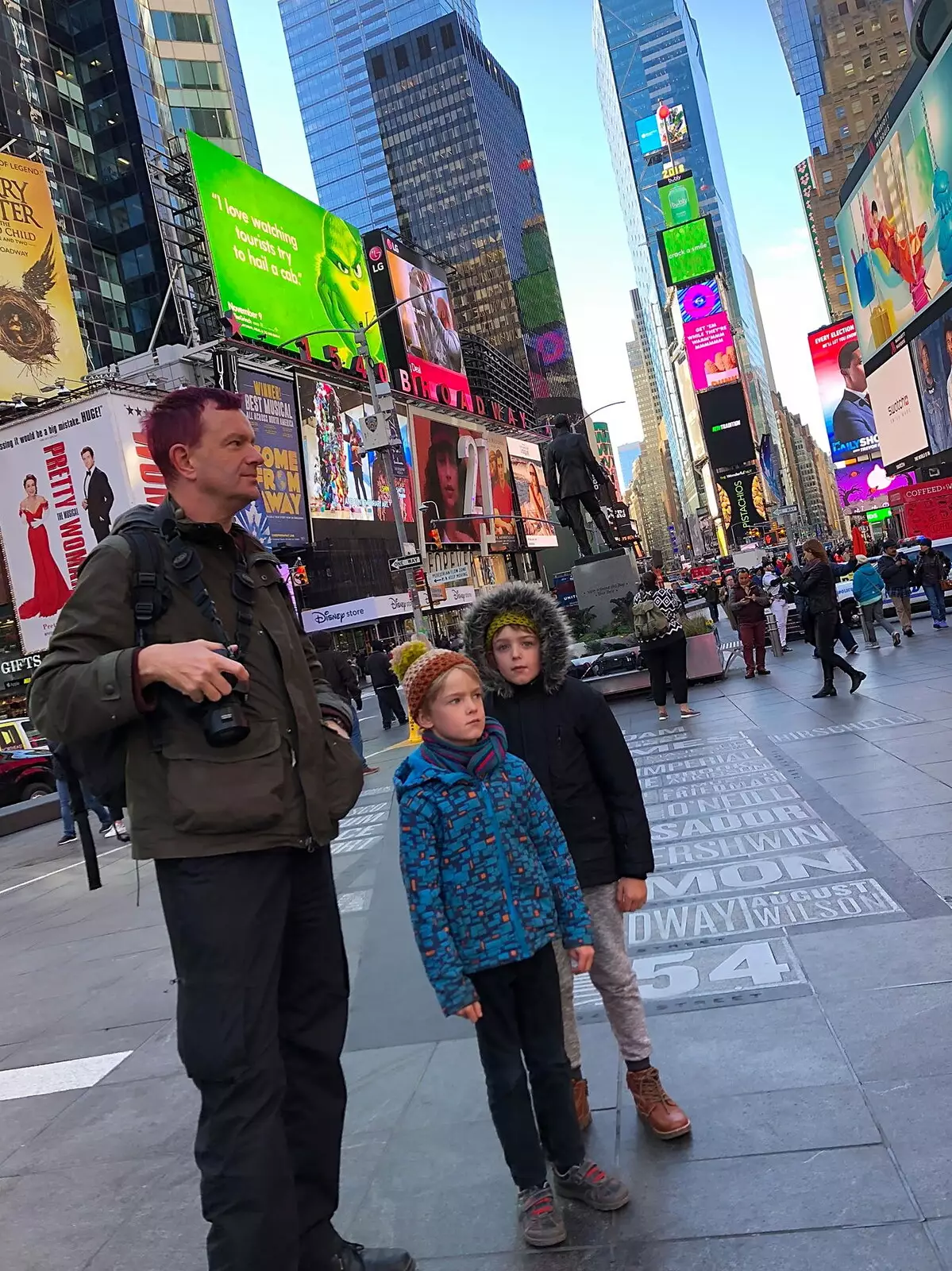 Nosher and the boys in Times Square, from Times Square, USS Intrepid and the High Line, Manhattan, New York - 25th October 2018