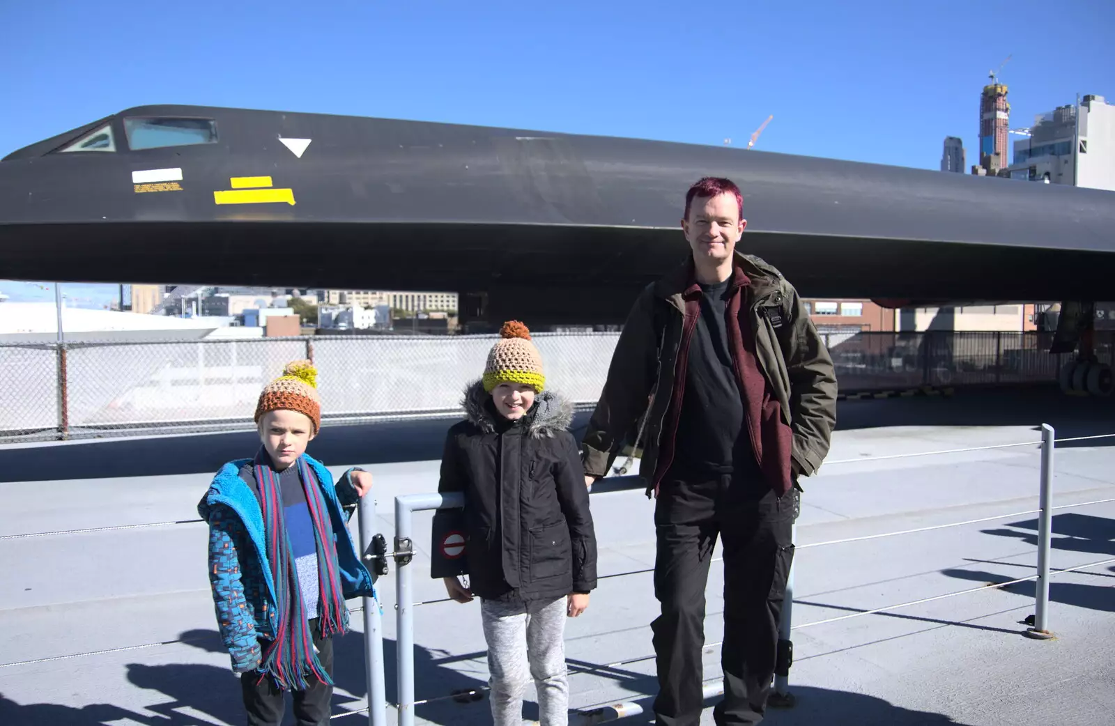 The boys in front of a Lockheed A-12, from Times Square, USS Intrepid and the High Line, Manhattan, New York - 25th October 2018