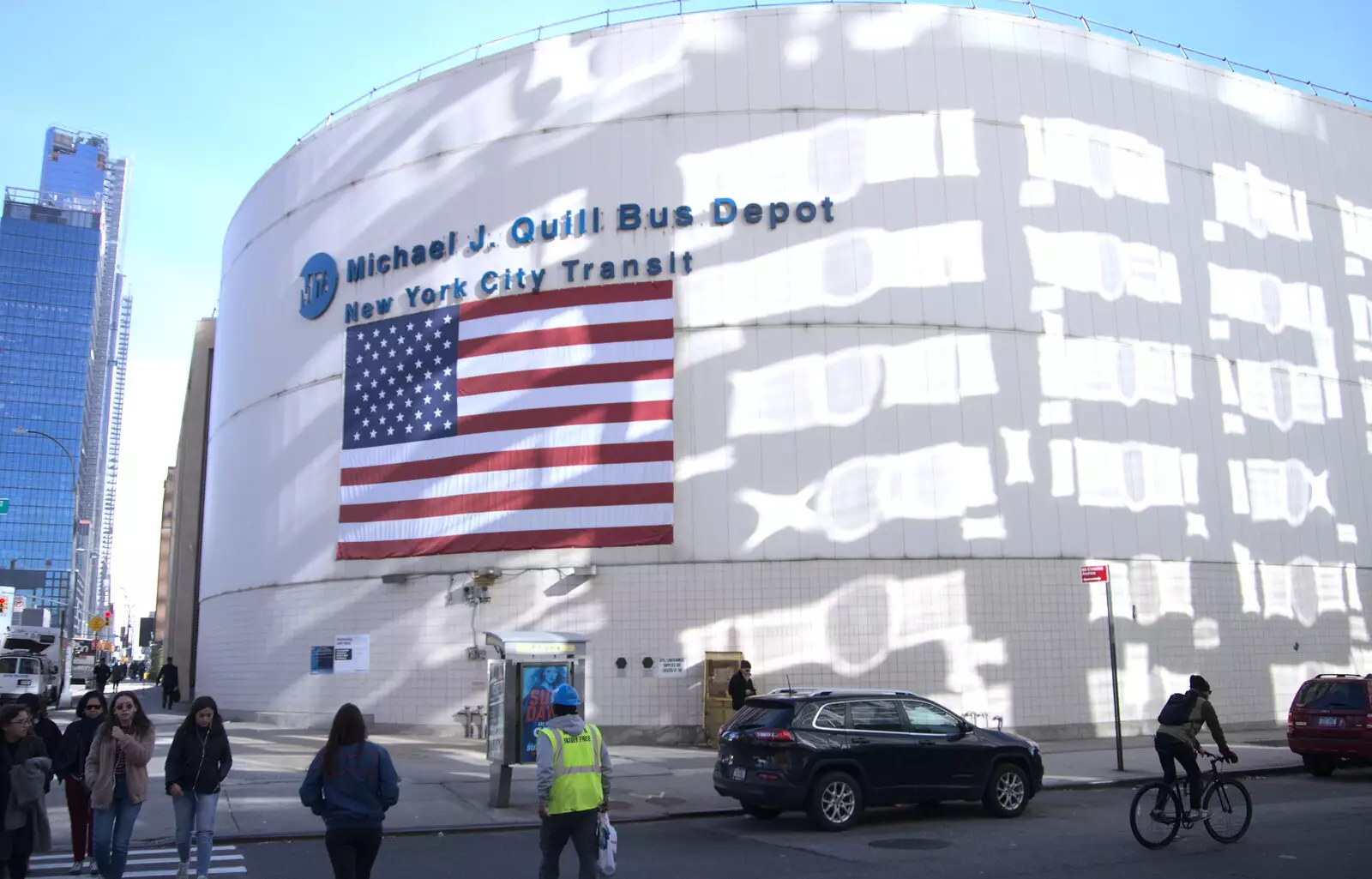 The funky Michael J. Quill bus depot on 11th Avenue, from Times Square, USS Intrepid and the High Line, Manhattan, New York - 25th October 2018