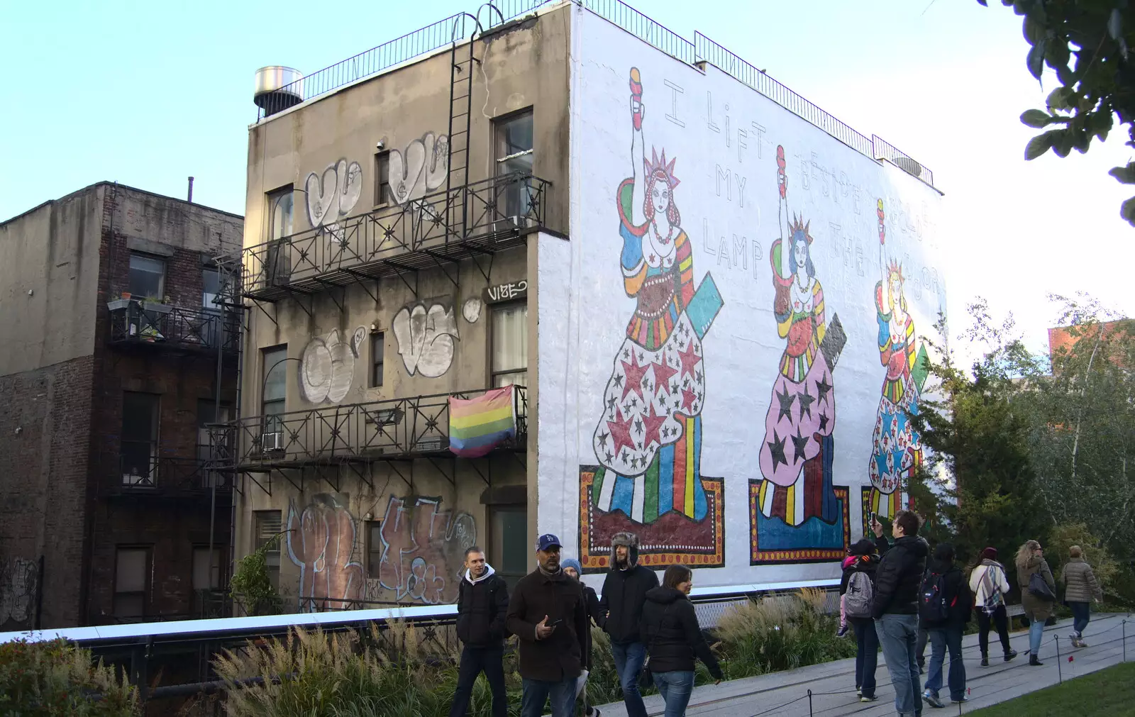 Apartment blocks and wall murals, from Times Square, USS Intrepid and the High Line, Manhattan, New York - 25th October 2018