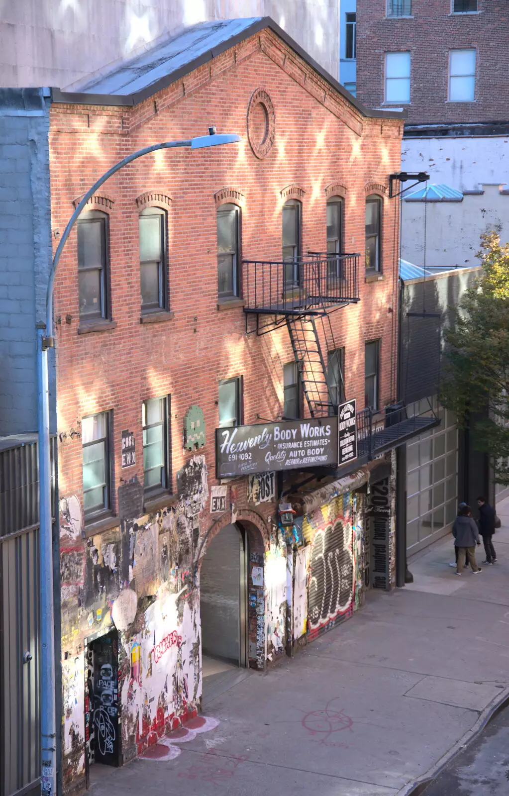 A graffiti-strewn body-work shop, from Times Square, USS Intrepid and the High Line, Manhattan, New York - 25th October 2018