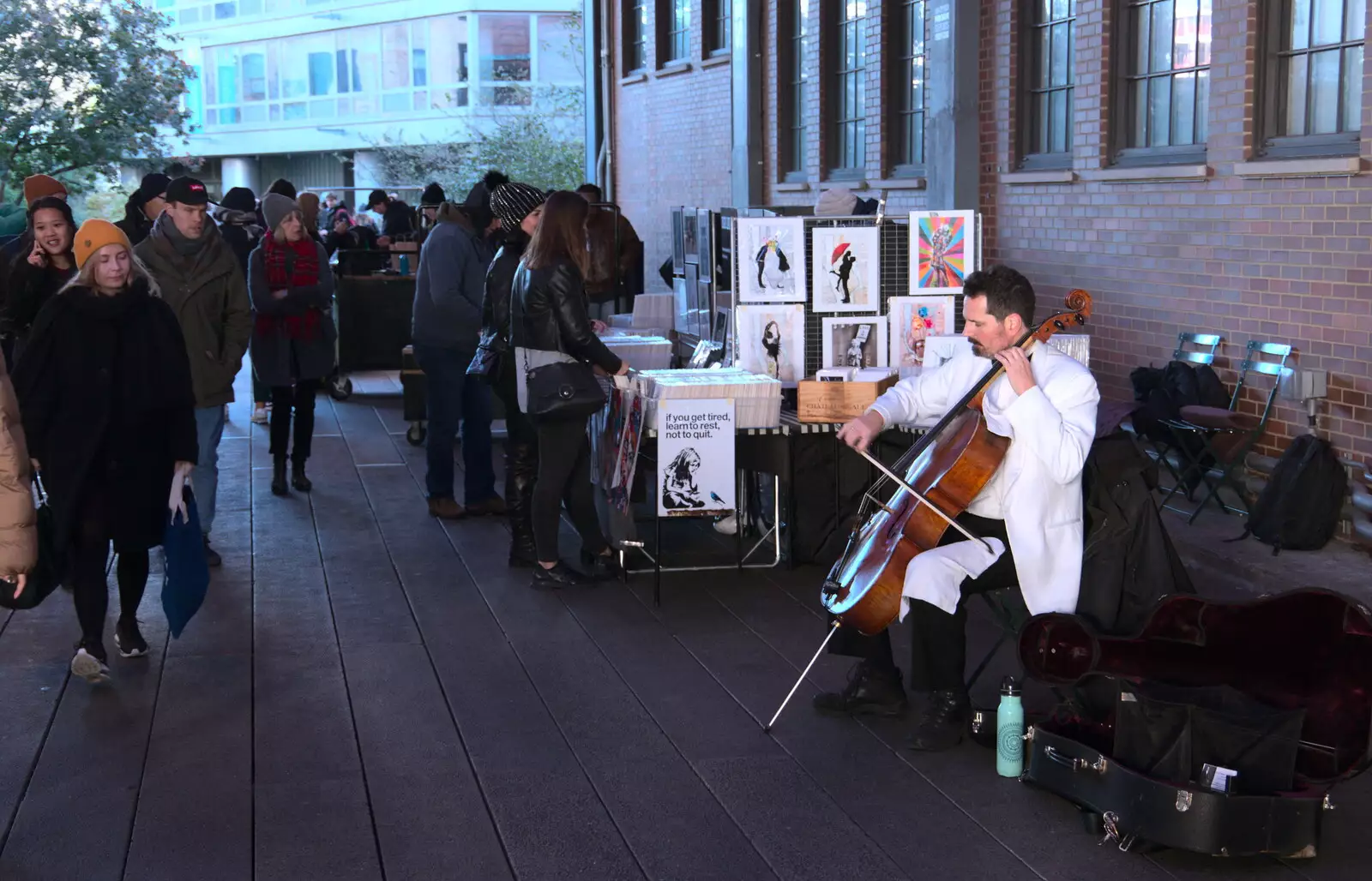 Some dude plays the cello, from Times Square, USS Intrepid and the High Line, Manhattan, New York - 25th October 2018