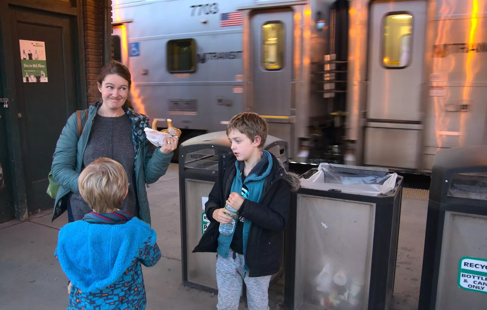 Isobel waves a pretzel around at South Orange , from Times Square, USS Intrepid and the High Line, Manhattan, New York - 25th October 2018