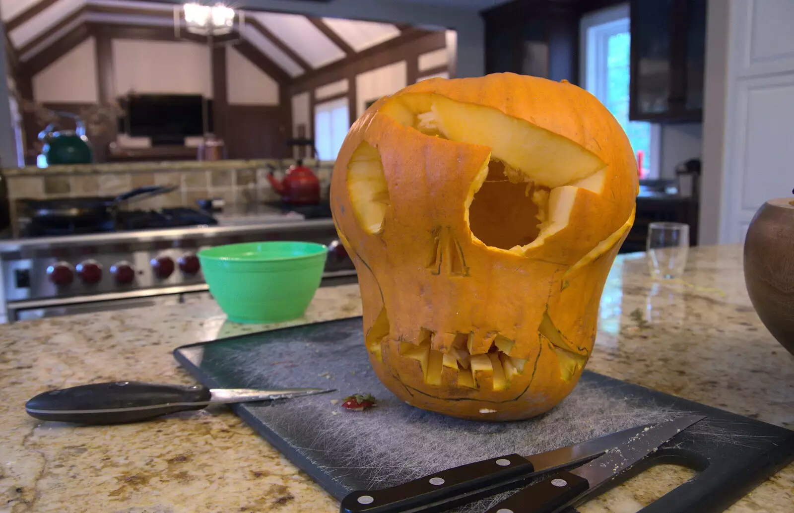 Fred's other pumpkin is a cool skull, from Times Square, USS Intrepid and the High Line, Manhattan, New York - 25th October 2018