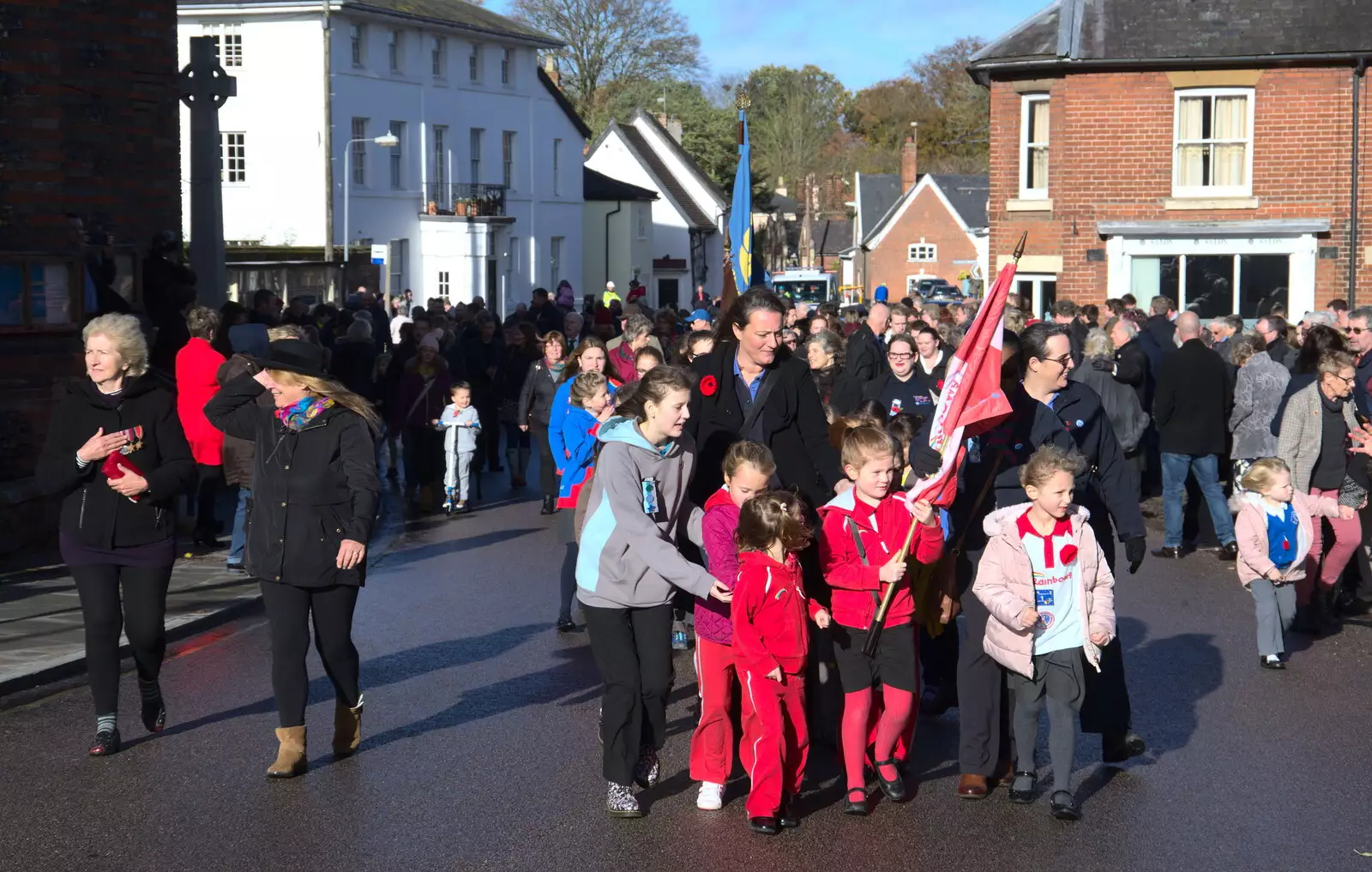 The rest of the crowd follows, from The Remembrance Sunday Parade, Eye, Suffolk - 11th November 2018