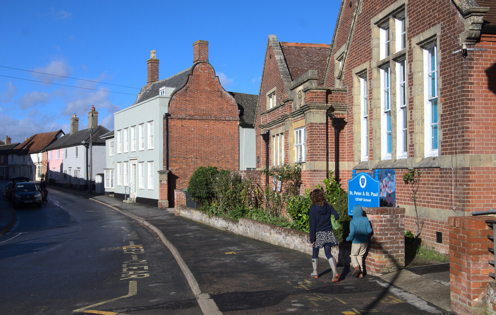 Isobel and Fred walk past the school from The Remembrance Sunday Parade, Eye, Suffolk - 11th November 2018